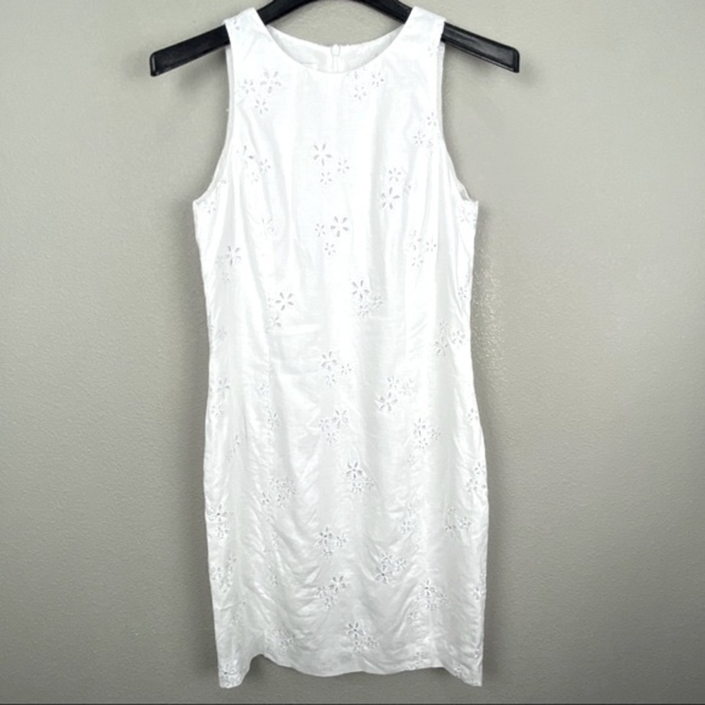 Jones New York 8 100% linen floral cutout dress
